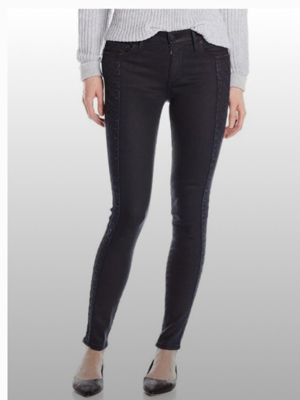 NWT True Religion Coated Black Halle Mid Rise Super Skinny Jeans Pants Size 29